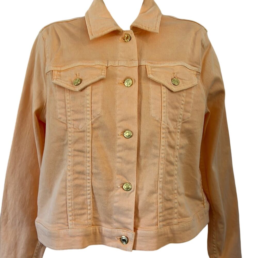 Michael Michael Kors Size L Melon Stretch Denim Jacket NWT Orange Jean Jacket